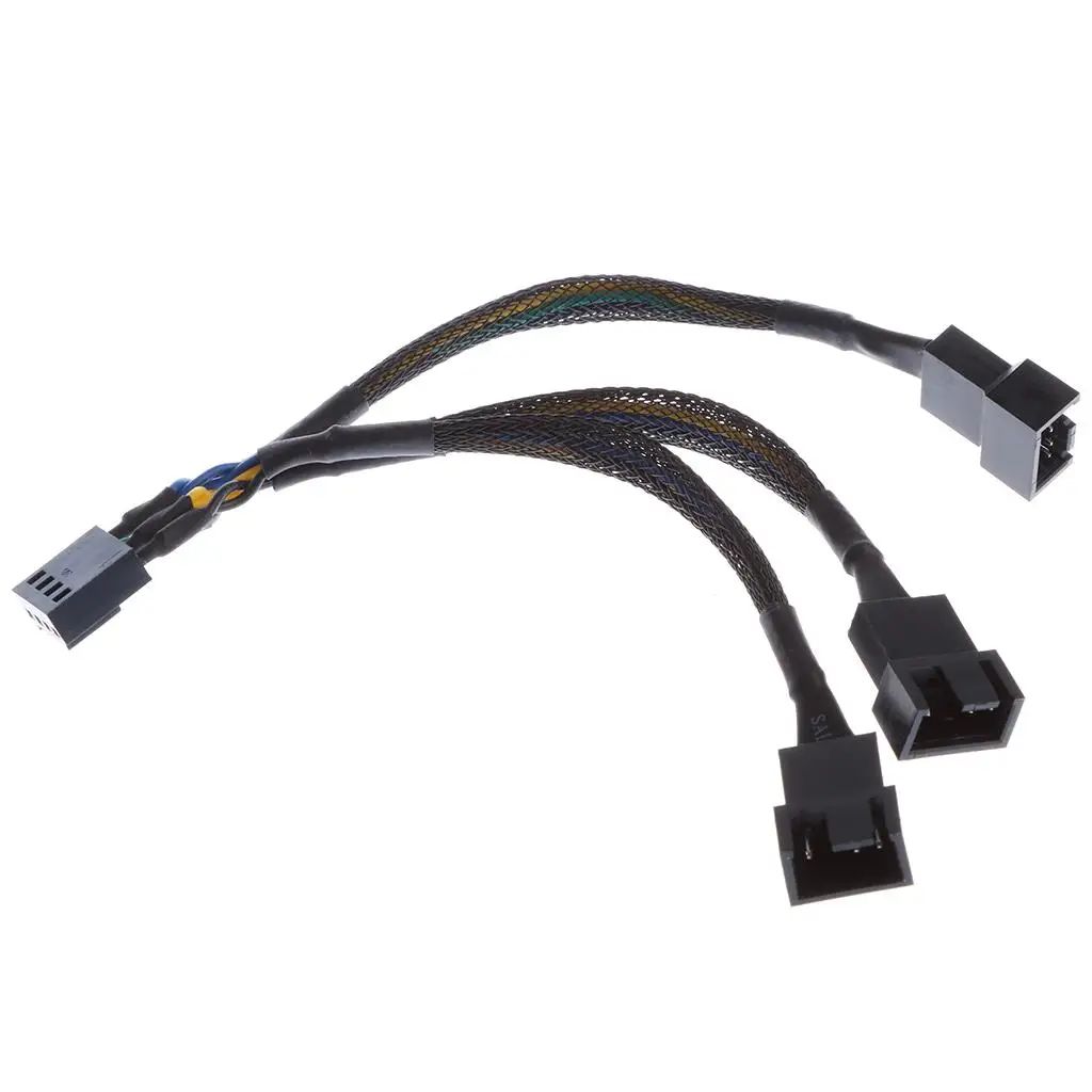 Fan Splitter Cable 4 Pin to 3 Way Black Copper Sleeved Extension for Universal Case Fan Setup