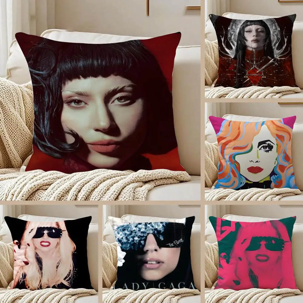 Glamorous Singer L-Lady Gaga Cushion Cover Pillowcase Anti-dustmite Invisible Zipper Short Plush Sofa Cushion