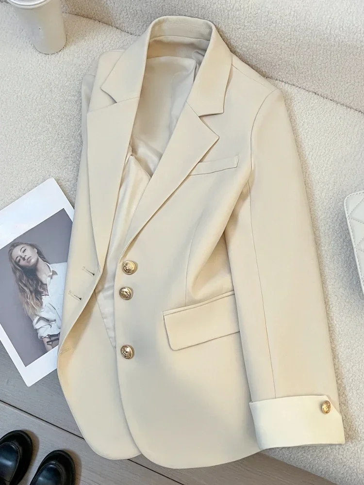 New Fashion Women Design Sense Niche Loose Milk White Blazer Jacket Spring Female Korean Commuting Splicing Suit Tops Coat