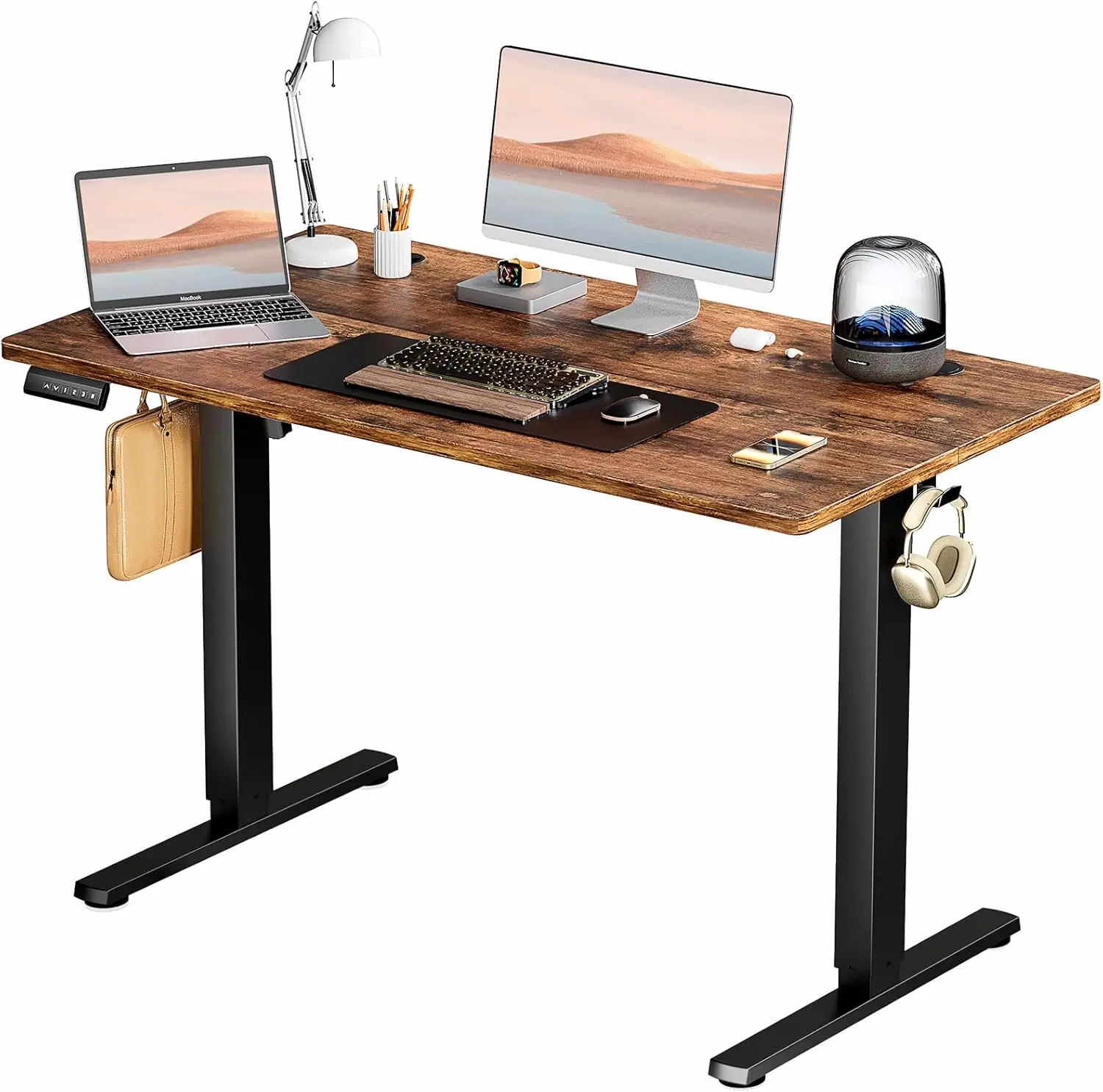 SMUG Standing Desk, Adjustable Height Electric 48x24 Inch Ergonomic Modern Lift Motorized Gaming Desktop Workstation, Rust Brown