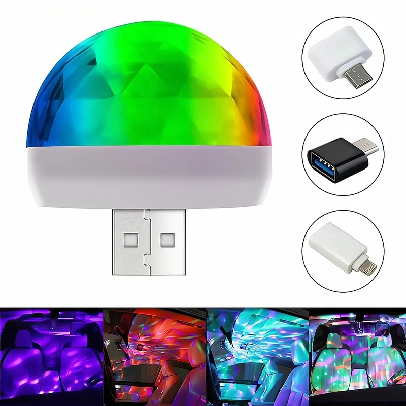 Car USB DJ RGB Mini Colorful Music Sound Decoration Light Auto LED Type-C IOS Holiday Party Karaoke Atmosphere Lamp Welcome 5V