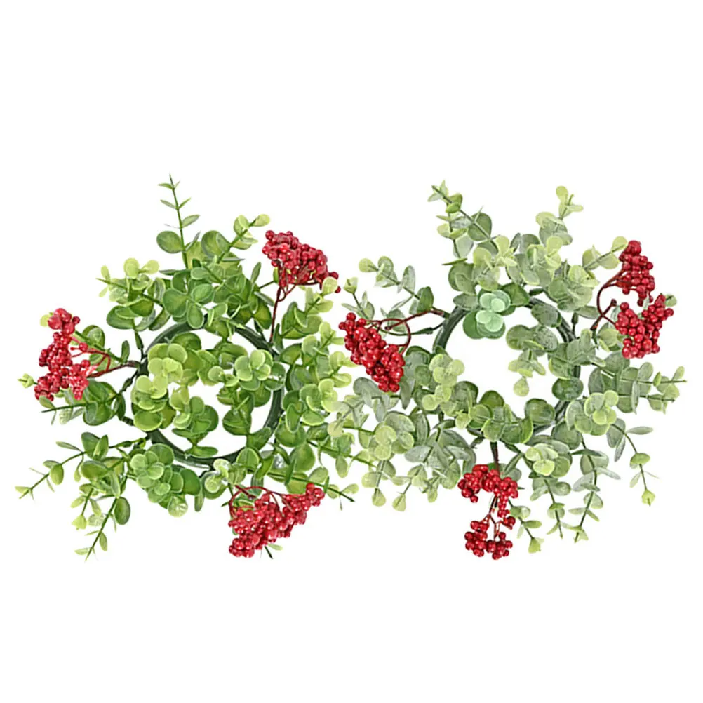 

2Pcs Xmas Wreaths Simulated Greenery Red Berry Rings for Decorations Holiday Season Door Wall Hanging Festive