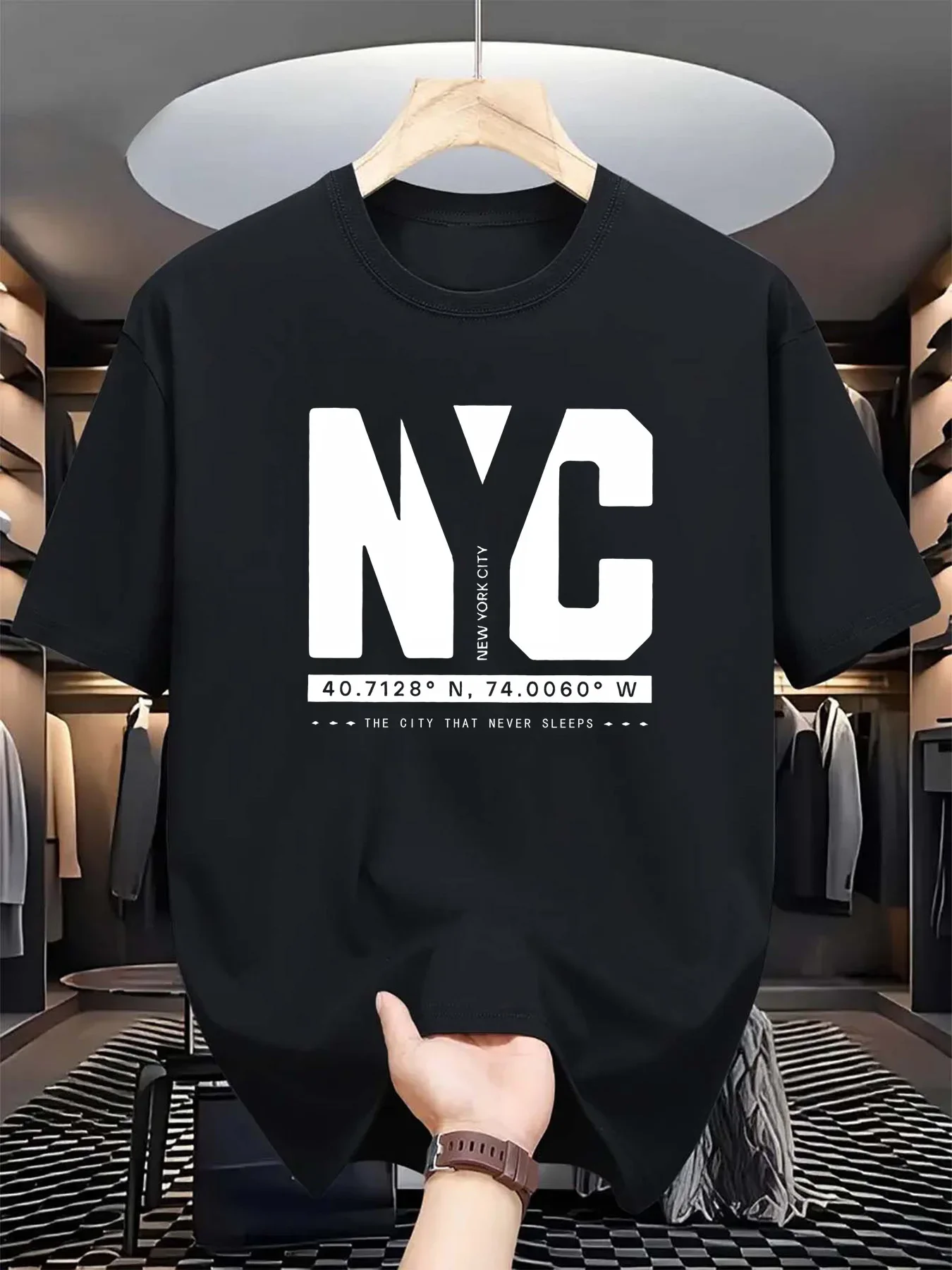 Men's Summer Fashion Trend Casual Loose New York Patterned Printed Sports Round-neck Short-Sleeve T-shirt