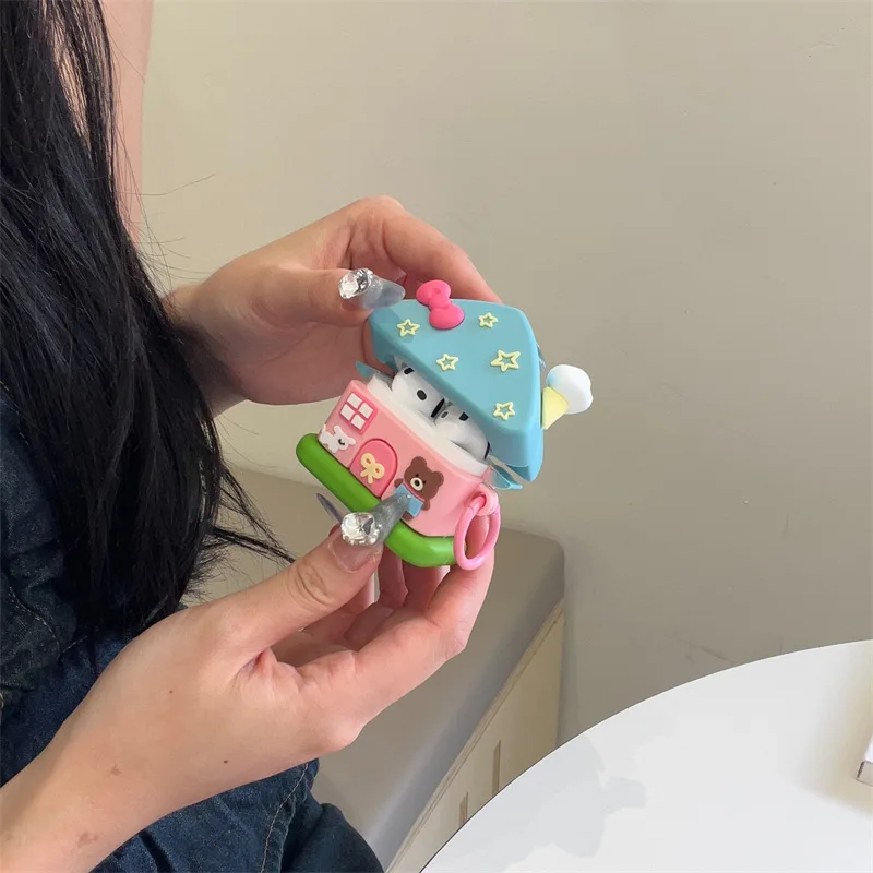 Cartoon bear house earphone protection case is suitable for Apple AirPods 4/2/3 Pro 2 Bluetooth wireless earphone shells.
