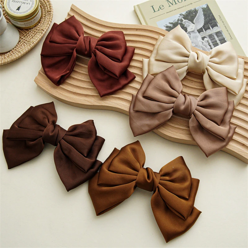 

2022 Three-layer Bow Hairgrips Women Solid Color Hair Clips For Girls Sweet Cue Chiffon Bobby Pin Barrette Beautiful Accessories