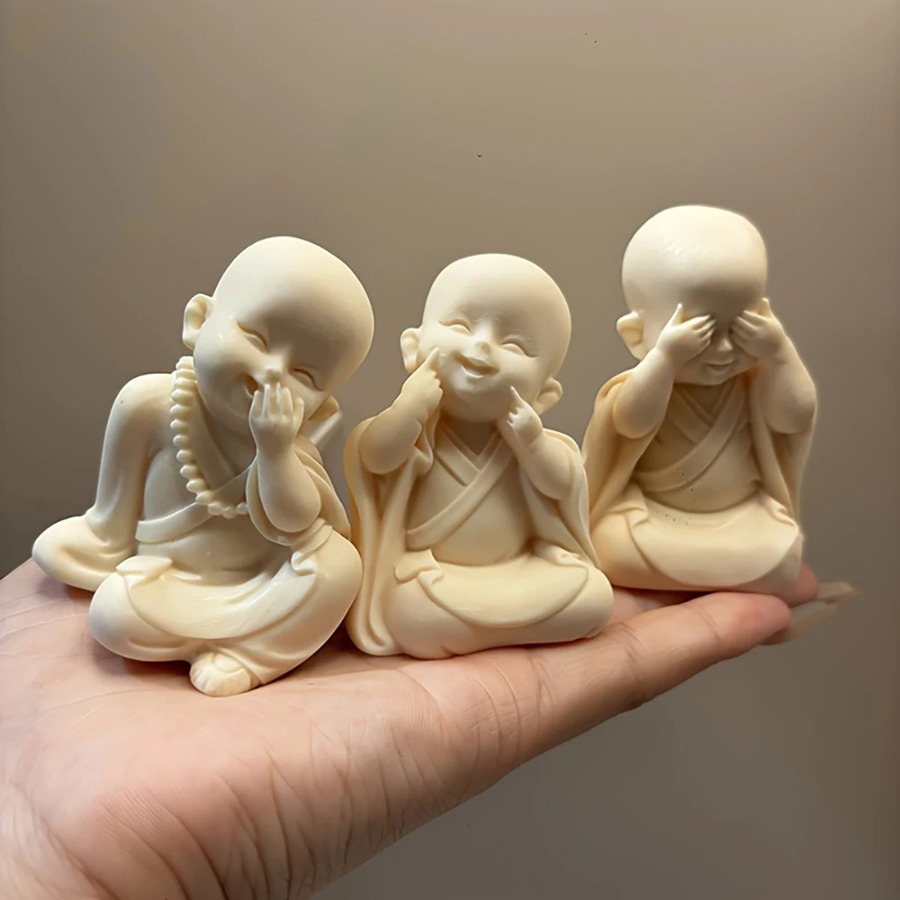 Zen-Inspired Three Nots Monk Resin Figurine: Do Not Speak, Do Not Listen, Do Not See Without Permission - Desktop Sculpture, Home Office Entrance Decoration, Creative Resin Craft Gift