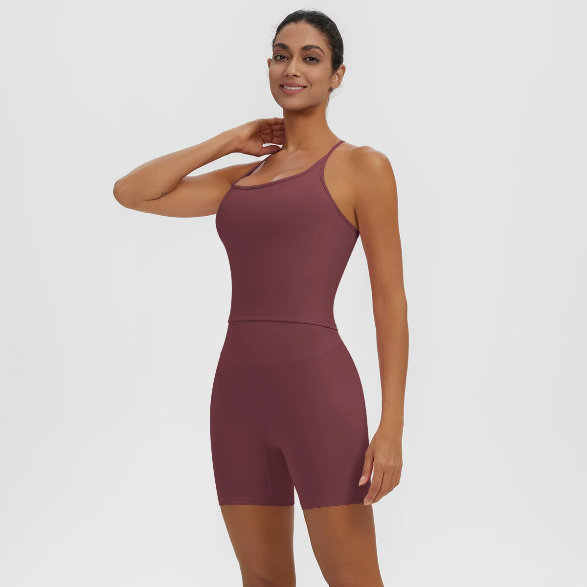 Rooftrellen 2-teiliges sexy einfarbiges Yoga-Set für Frauen, mit schönem Rücken und I-förmiger Weste, Fitness-Lauf-Yoga-Shorts-Set für Damen – Detail 18
