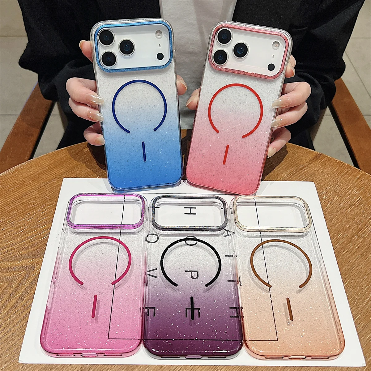 Para magsafe magnético glitter gradiente caso de telefone para iphone 17 ar 16e 16 15 plus 14 13 12 11 pro max claro duro capa traseira