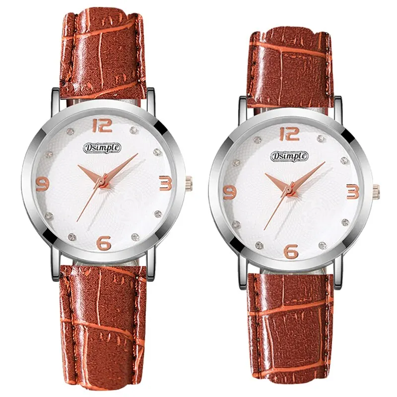 2PCS Fashion Couple Set Watches Luxury Men Women Business Casual Leather Quartz Watch Simple Brown Wristwatch Reloj Mujer