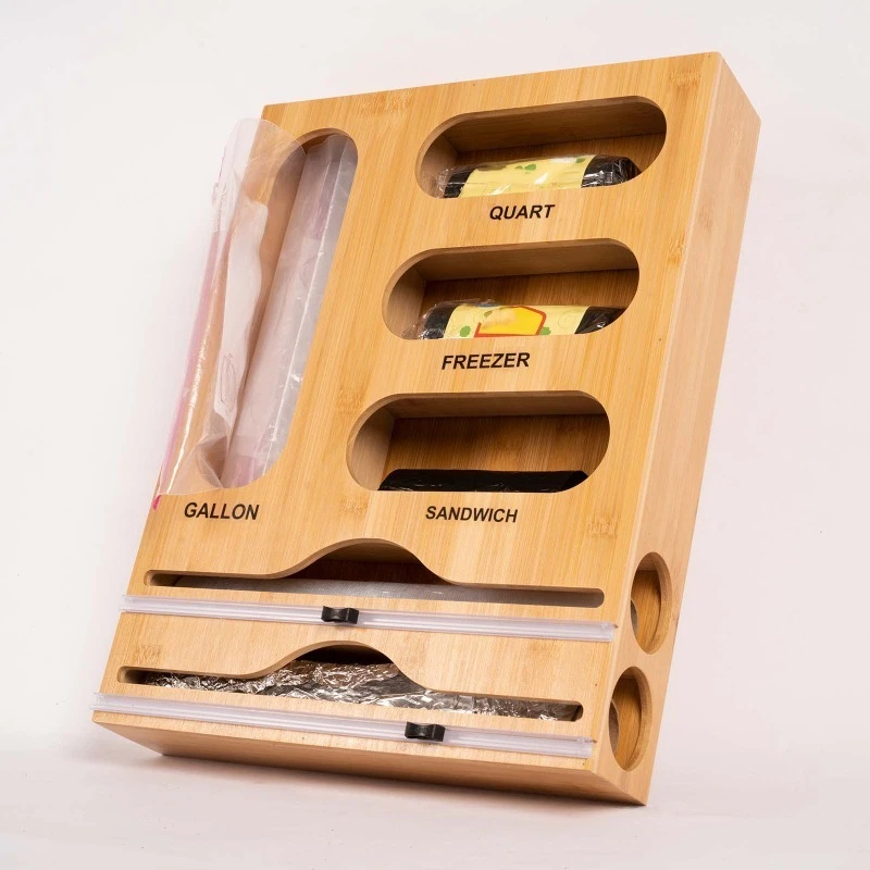 For Multifunctional Six-in-one Bamboo and Wood Plastic Wrap Cutter, Two-way Tinfoil Can Be Wall-mounted Kitchen Cutting Box