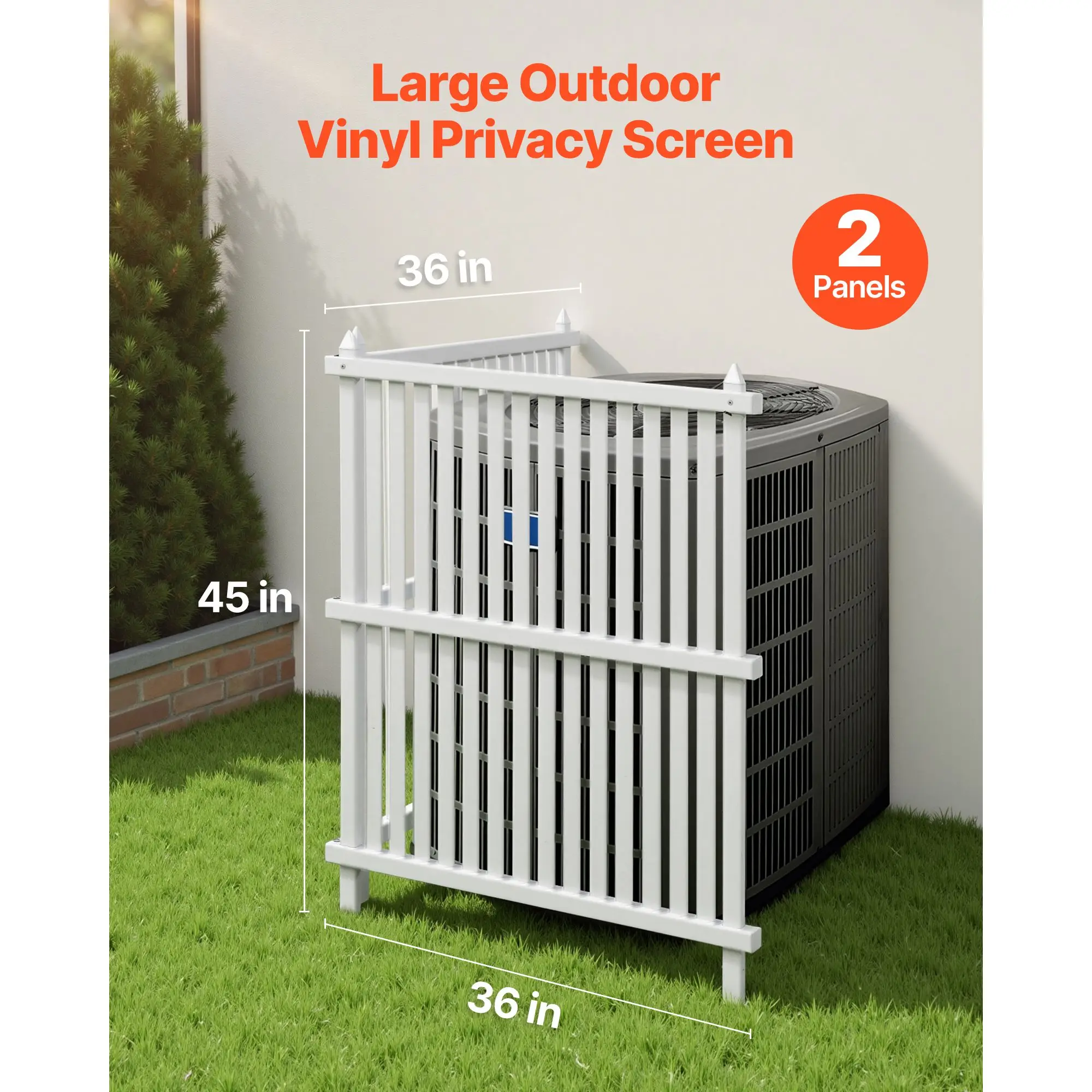 2 Panels Outdoor Privacy Screen, 36 x 45 in Air Conditioner Fence with 19.7 in Ground Stakes, Pool Equipment Enclosure, Strip Vi