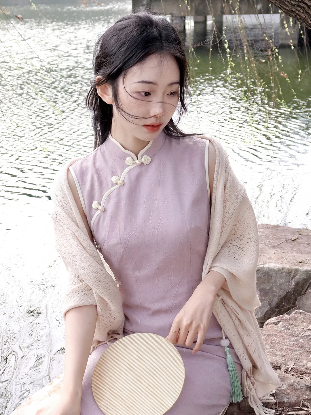 

Retro Style Light Purple New Chinese Version Qipao Women's Business Casual Slimming Soft Wind Daily Wear Summer Workwear