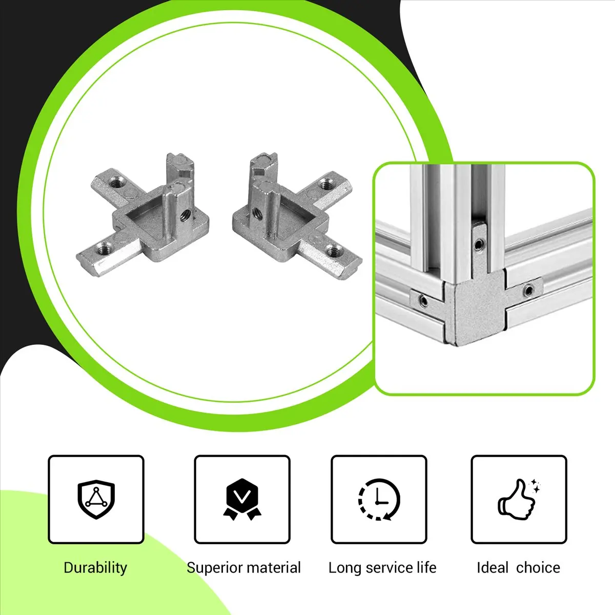 Jun.A-4Pc 2020 Series 3 Way End Corner Bracket Connector for European Standard 6mm T Slot 20 x 20mm Aluminum Extrusion Profile