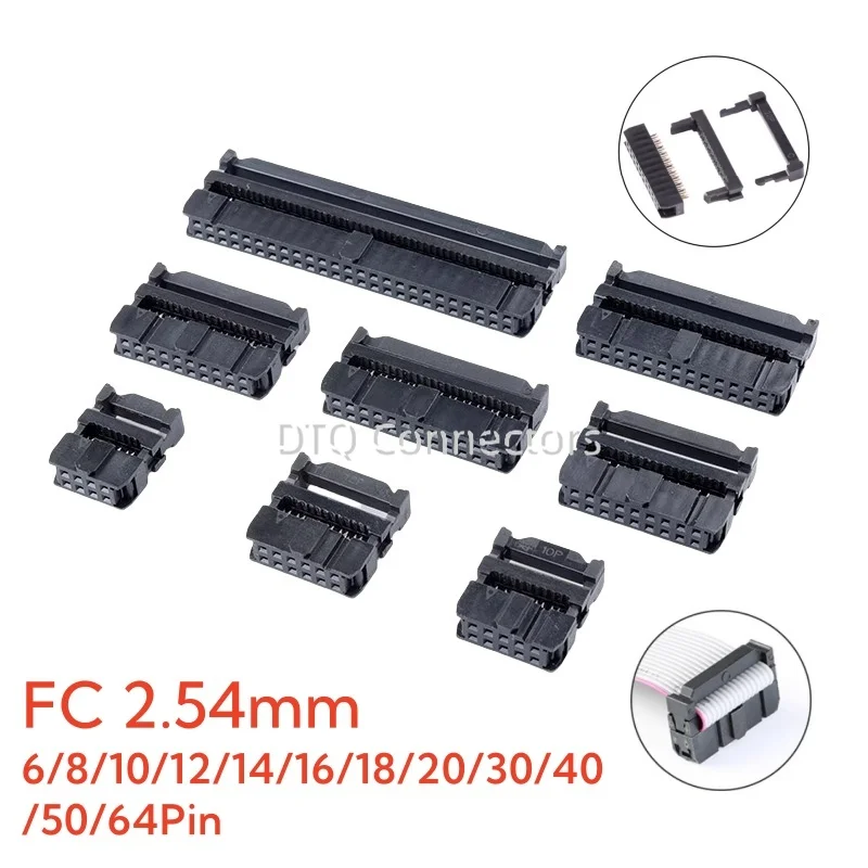 10set FC-6P FC-8P FC-10P FC-12P FC-14P FC-16P FC-20P IDC Socket 2x5 Pin Dual Row Pitch 2.54mm IDC Connector 10-pin Cable Socket