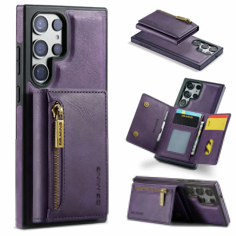 PU Leather Magnetic Detachable Wallet Phone Case For Samsung S23 Ultra S23FE S22 Ultra Card Holder Slots Shockproof Hard Cover