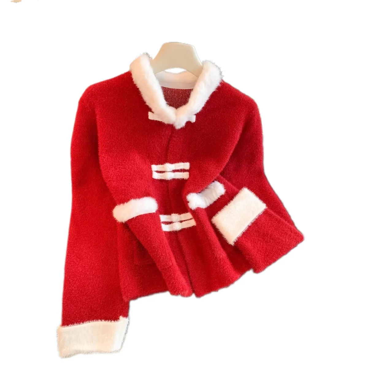 Elegant and Simple Temperament Chinese-style Contrasting Color Disc-buckled Jacket Women's 2026 Autumn and Winter New Loose Top