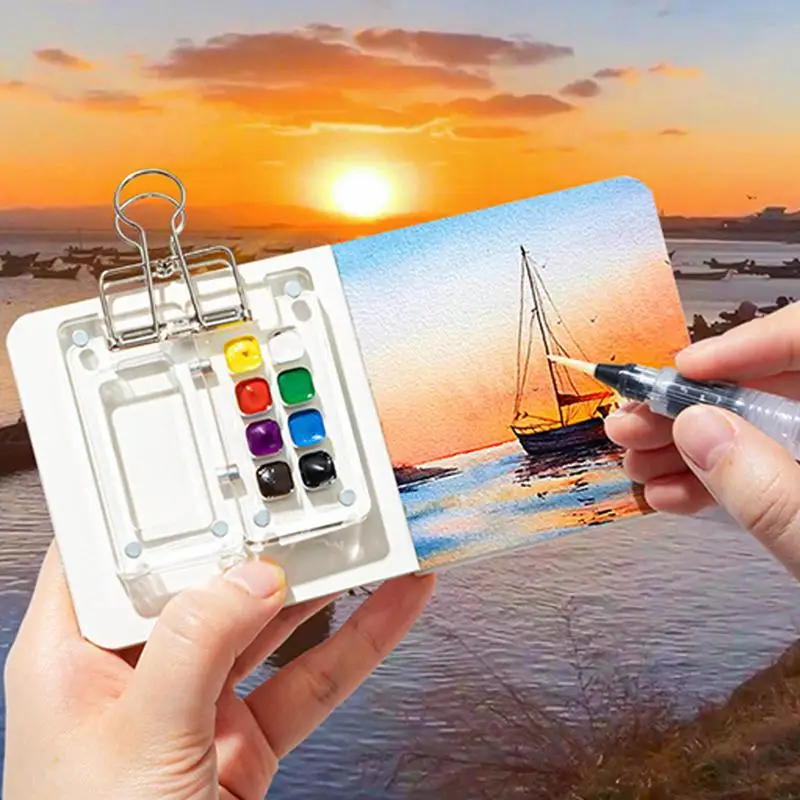 Portátil Aquarela Viagem Set, Pocket Artist Aquarela Paleta, Conjunto De Viagem De Acrílico