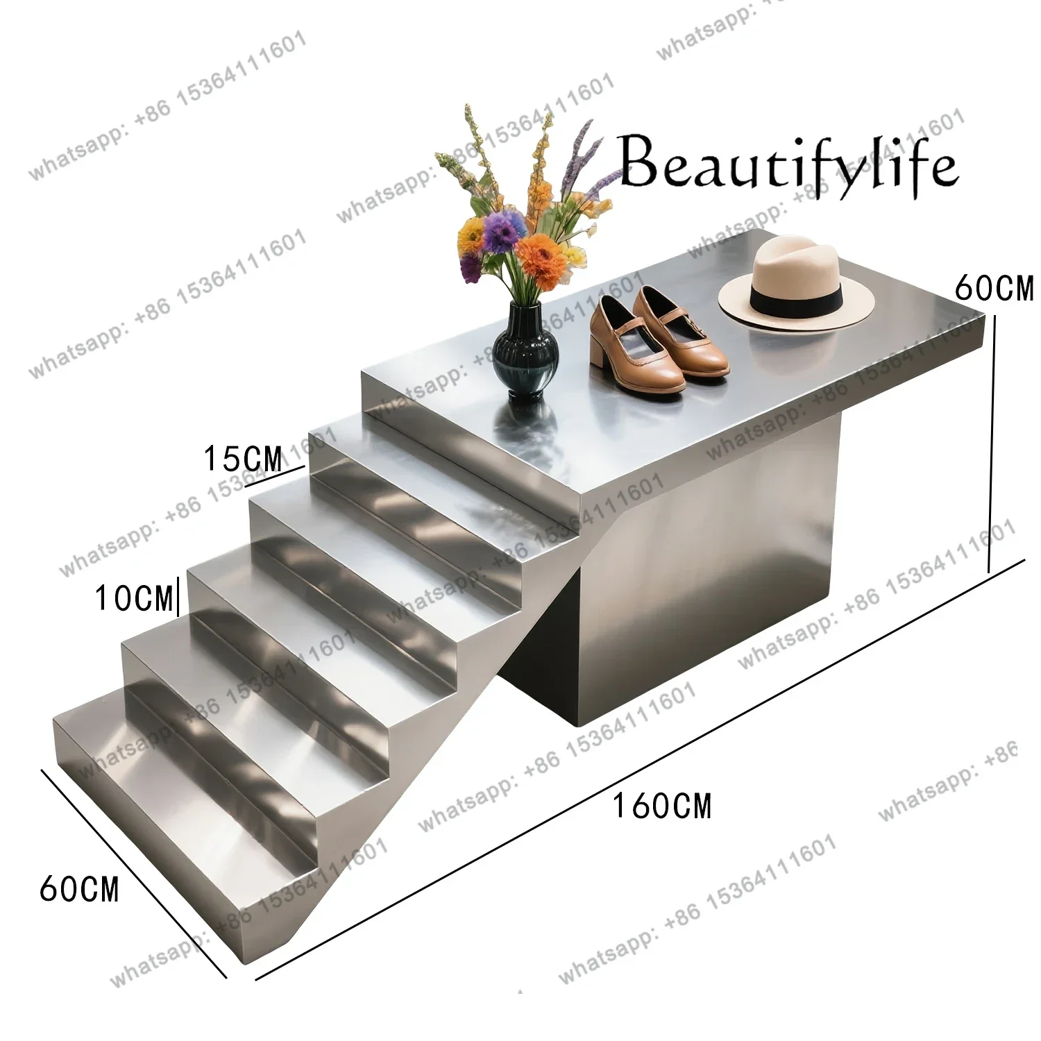 Clothing Store Stainless Steel Ladder Water Table Shoe Store Shoe Rack Middle High And Low Table Display Table Jewelry Bag Dis