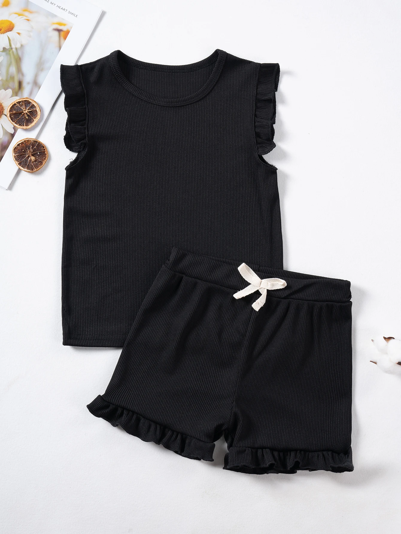 2024 Hot selling Summer Daily Casual Polyester Girl Cute Sweet Tank Top Shorts Solid Color Set for Home and Outwear