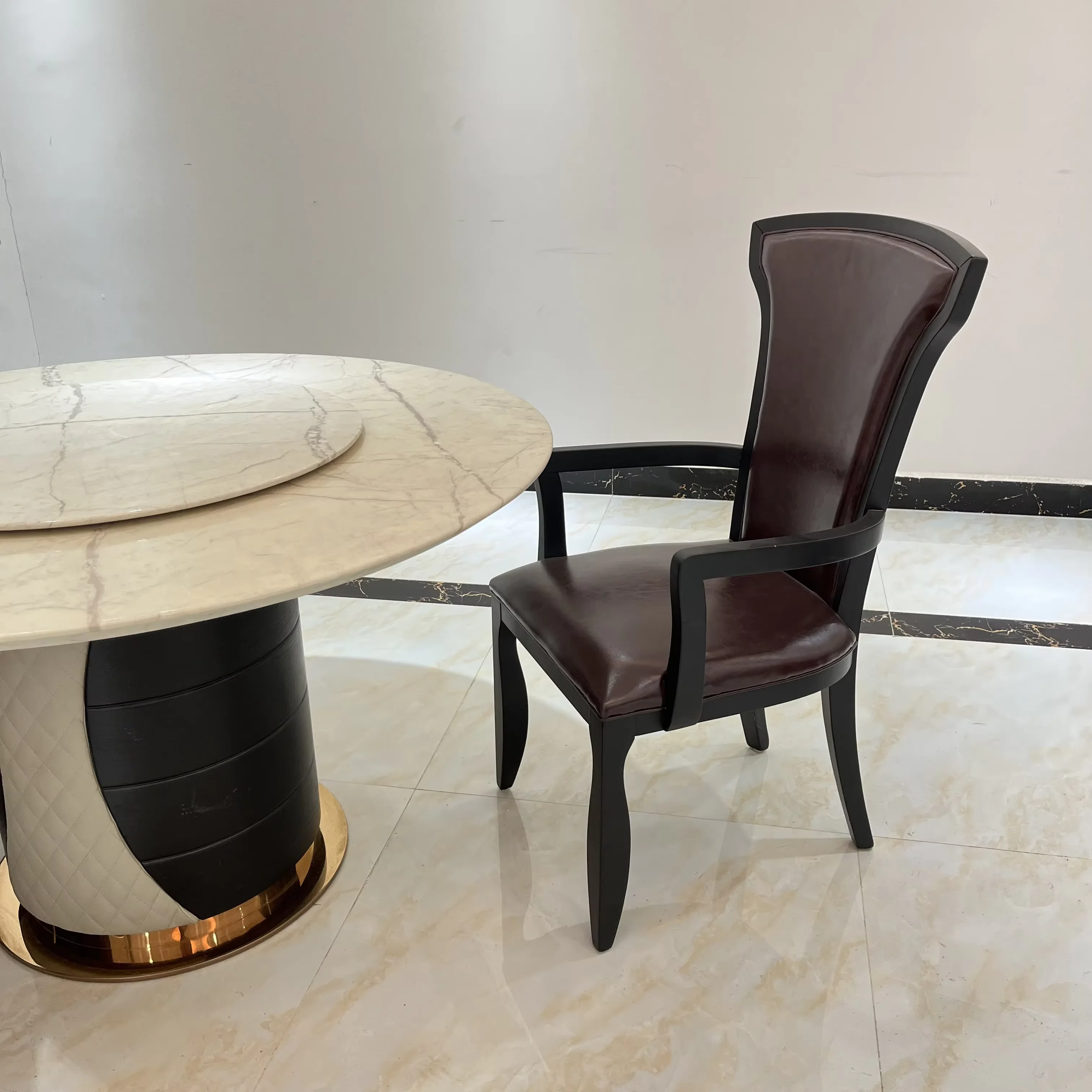 #Chinese Solid Wood Hotel Engineering Restaurant Commercial Luxury Modern High-back Dining Chair Armchair