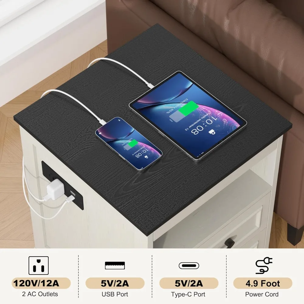 منضدة Gadroad 18 على طراز المزرعة مع درج تخزين مسدس ومنافذ شحن USB وType-C وتخزين الأدراج الثلاثية