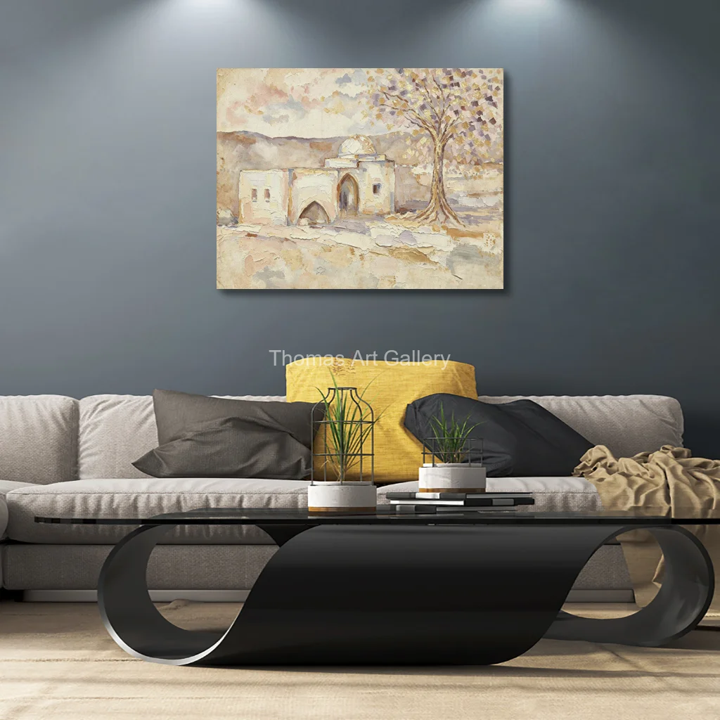 Rachel Tomb Canvas Art Print HD Watercolor Old Jerusalem Landscape Large Jewish Wall Decor for Modern Study Room Entryway Gift