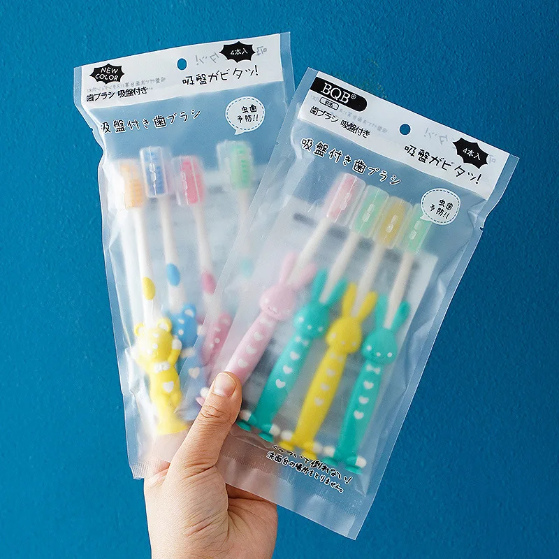 

Baby Care, 4pcs Bamboo Charcoal Toothbrush with Soft Bristles, Short Handle & Cute Design, Oral hygiene for children