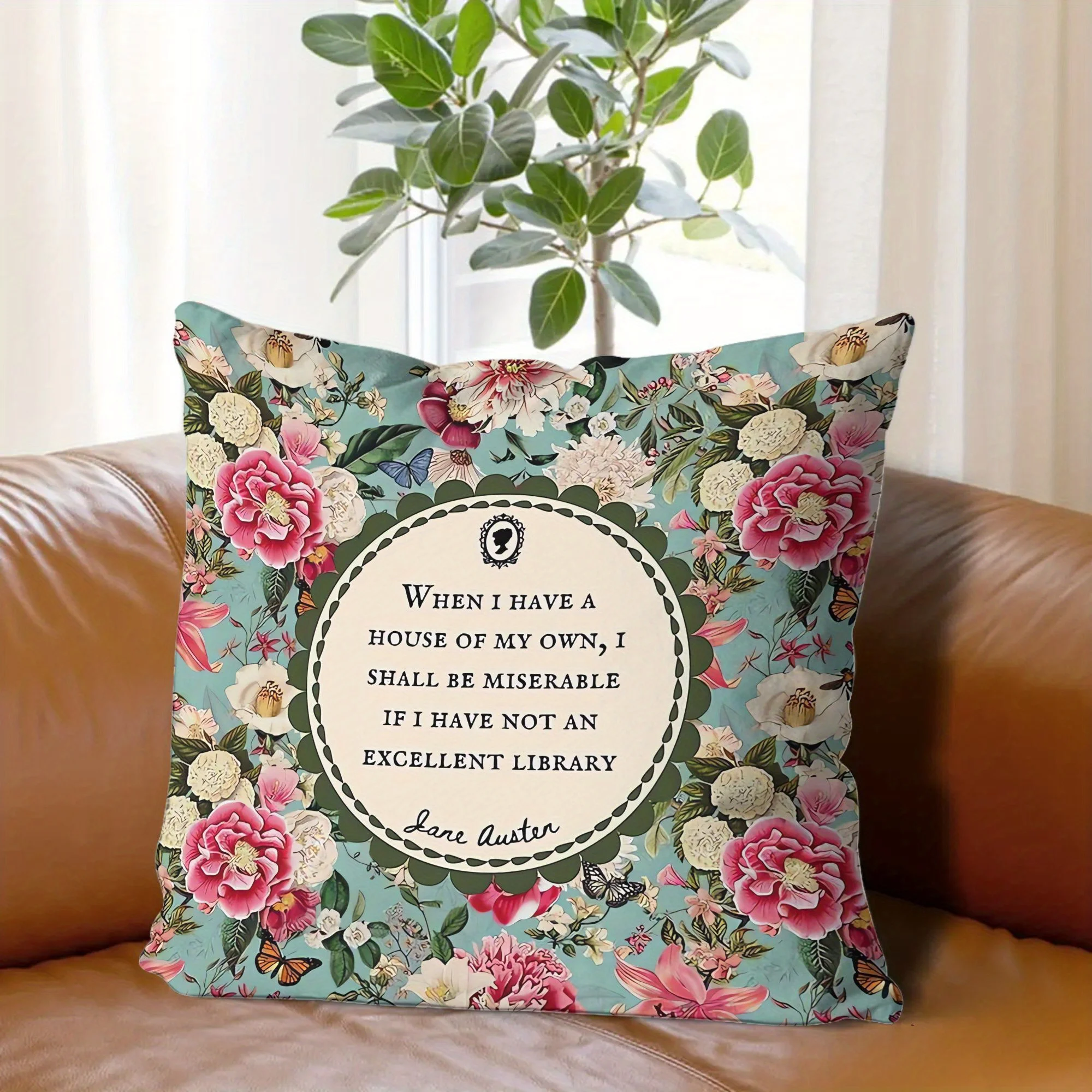 1pc Literary Floral Throw Pillow Cover 2D Double-Side Print Polyester Cushion Case for Home Sofa Car Office Reading Nook Decor