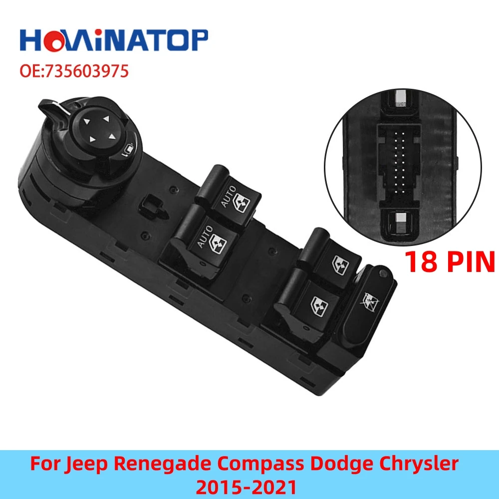HOWINATOP 735603975 18-Pin Hauptfensterschalter mit Spiegelklappfunktion für Jeep Renegade Compass Dodge Chrysler 2015-2021 – Detail 1