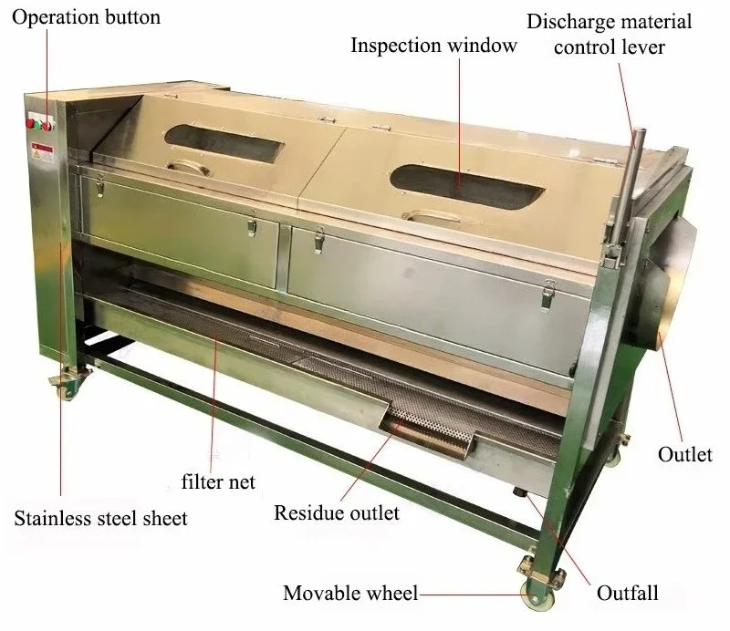 High Capacity Vegetable Carrot Soft Brush Roller Washing Machine With CE