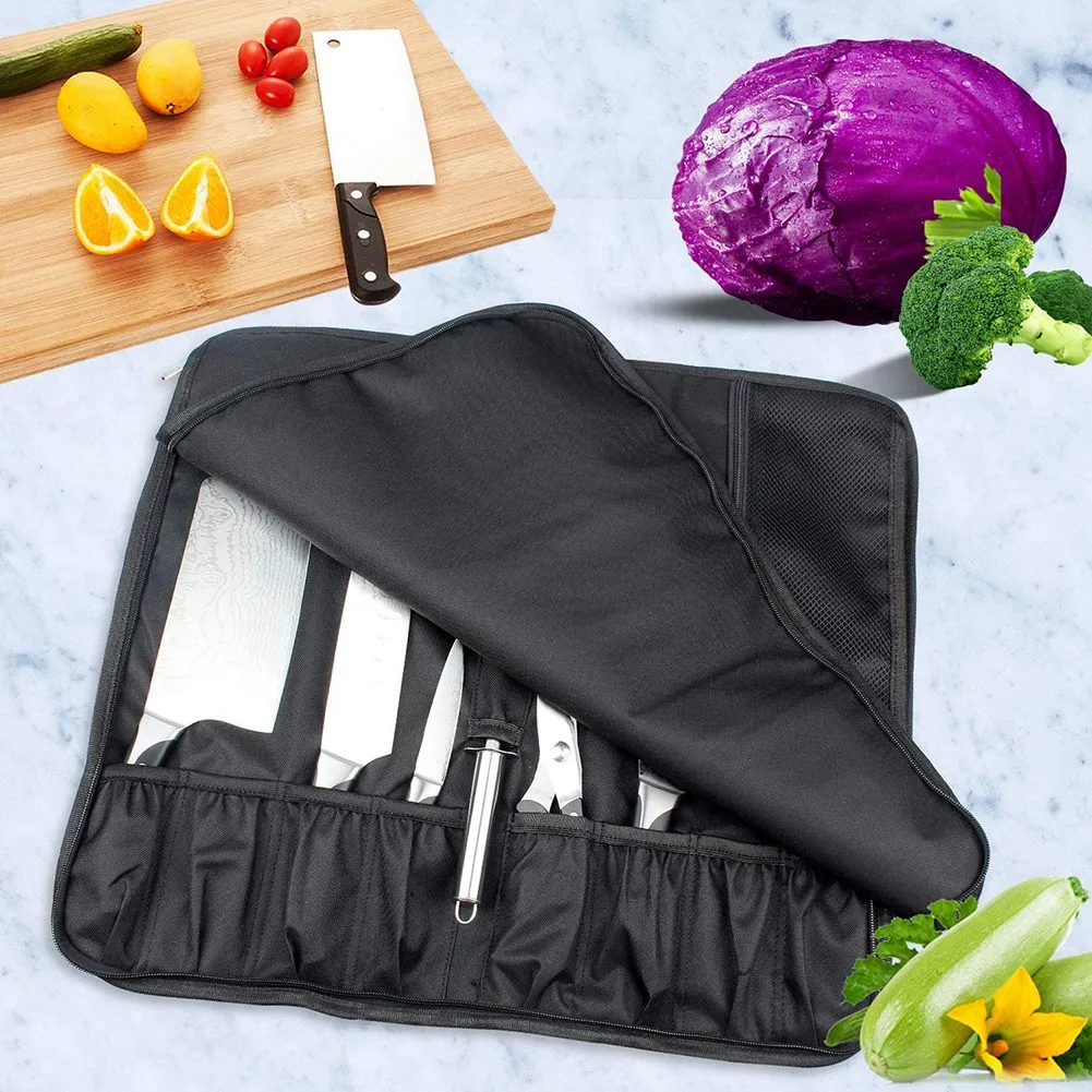 WESSLECO Knife Bag Nylon Chef Roll Bag With 8 Pocket For Kitchen Accessories Portable Knives Case Holder