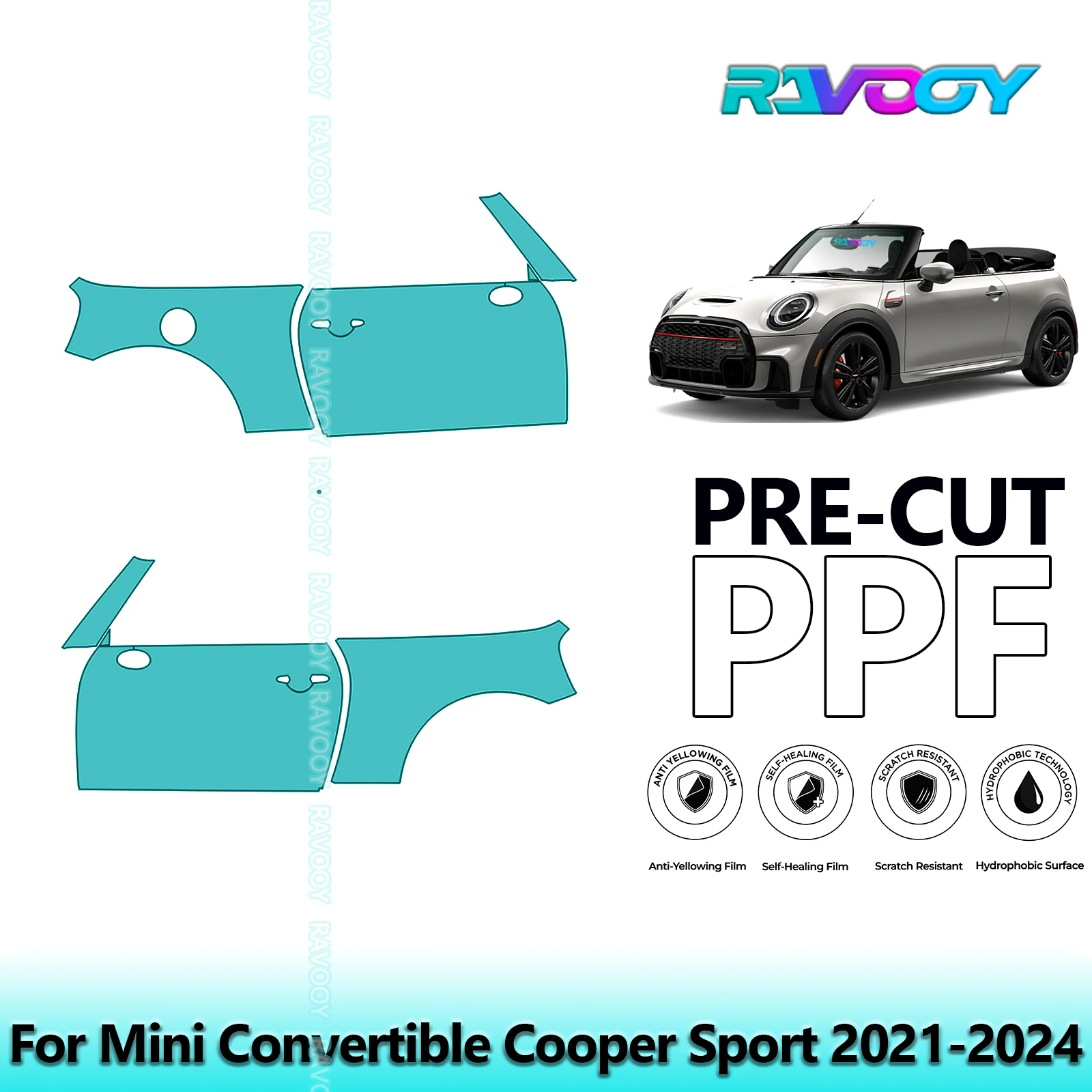 

For Mini Convertible Cooper Sport 2021-2024 8.5mil Clear Matte Pre-Cut PPF Door & A/B Pillar Kit TPU Paint Protection Film Set
