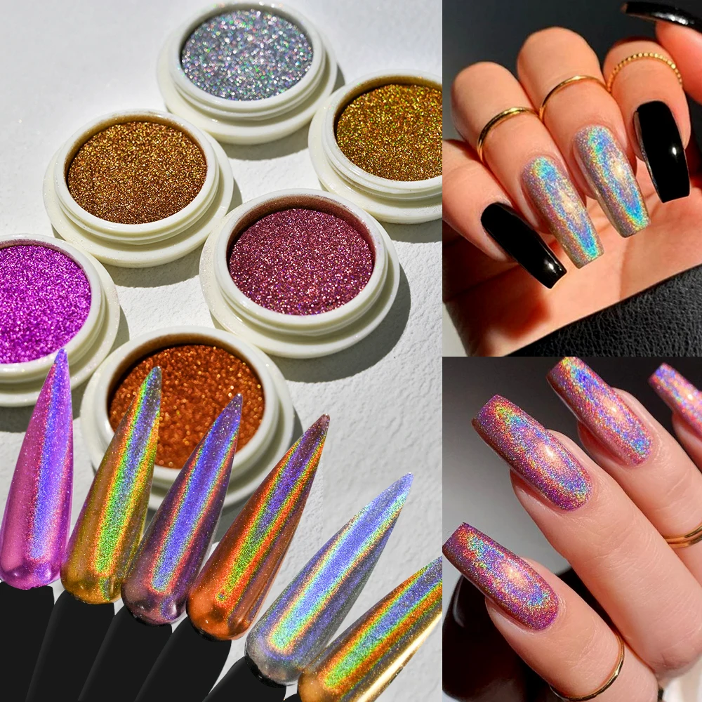 Holographic Mirror Nail Glitter Powder Shiny Laser Silver Metallic Rubbing Dust Flakes Gel Polish Chrome Pigment DIY Nail Parts