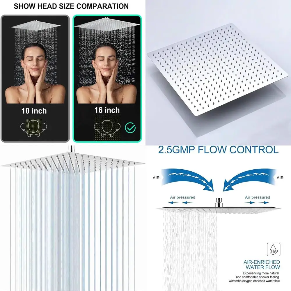 

16-inch High-Pressure Ceiling Mounted Chrome Rain Shower Head - Ultra-Thin Design, 304 Stainless Steel