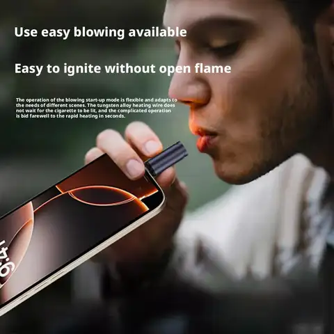 Mini USB C Igniter Blowing Induction, No Open Flame, Plug & Play, Portable Keychain Safe Lighter for Camping & Outdoor Use