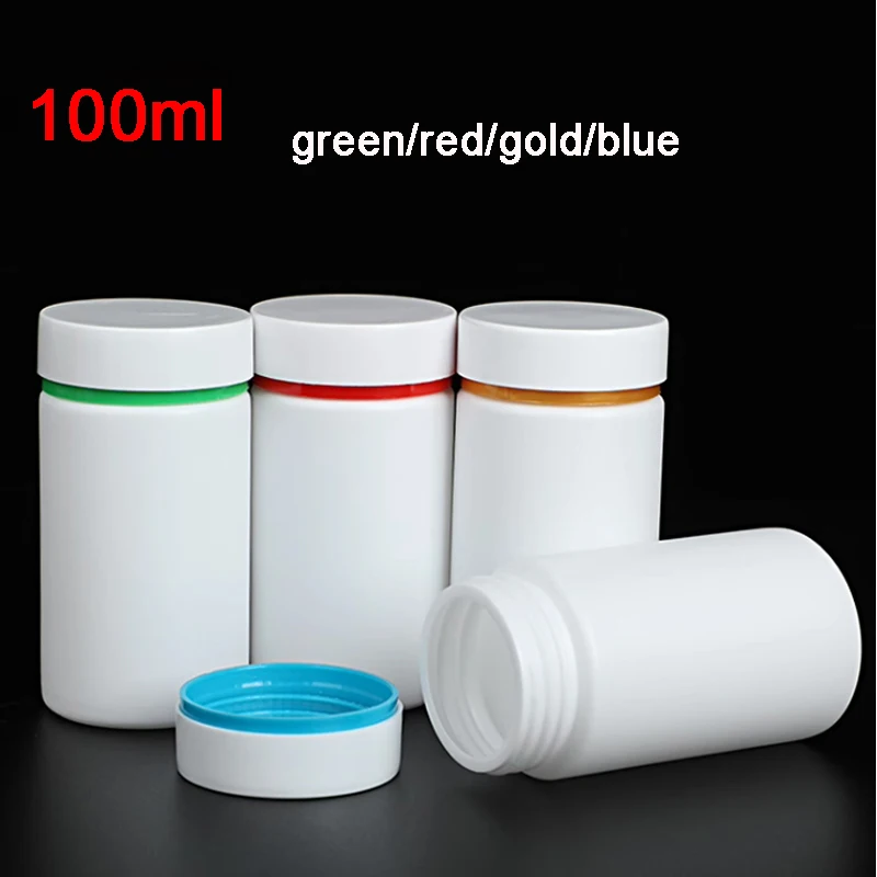 

100PCS 100ml/100g White HDPE New Refillable Seal Bottles Medicine Small Bottle Capusules Bottle Mini Samples Bottles With Lids