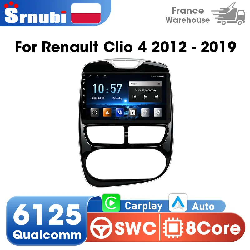 Autoradio multimédia Android Auto Carplay avec GPS, écran 10 pouces, Qualcomm 6125, pour Renault Clio 4 2012 - 2019, unité centrale, Carplay sans fil, Android Auto, ventilateur de refroidissement intégré, Plug and Play, WIFI