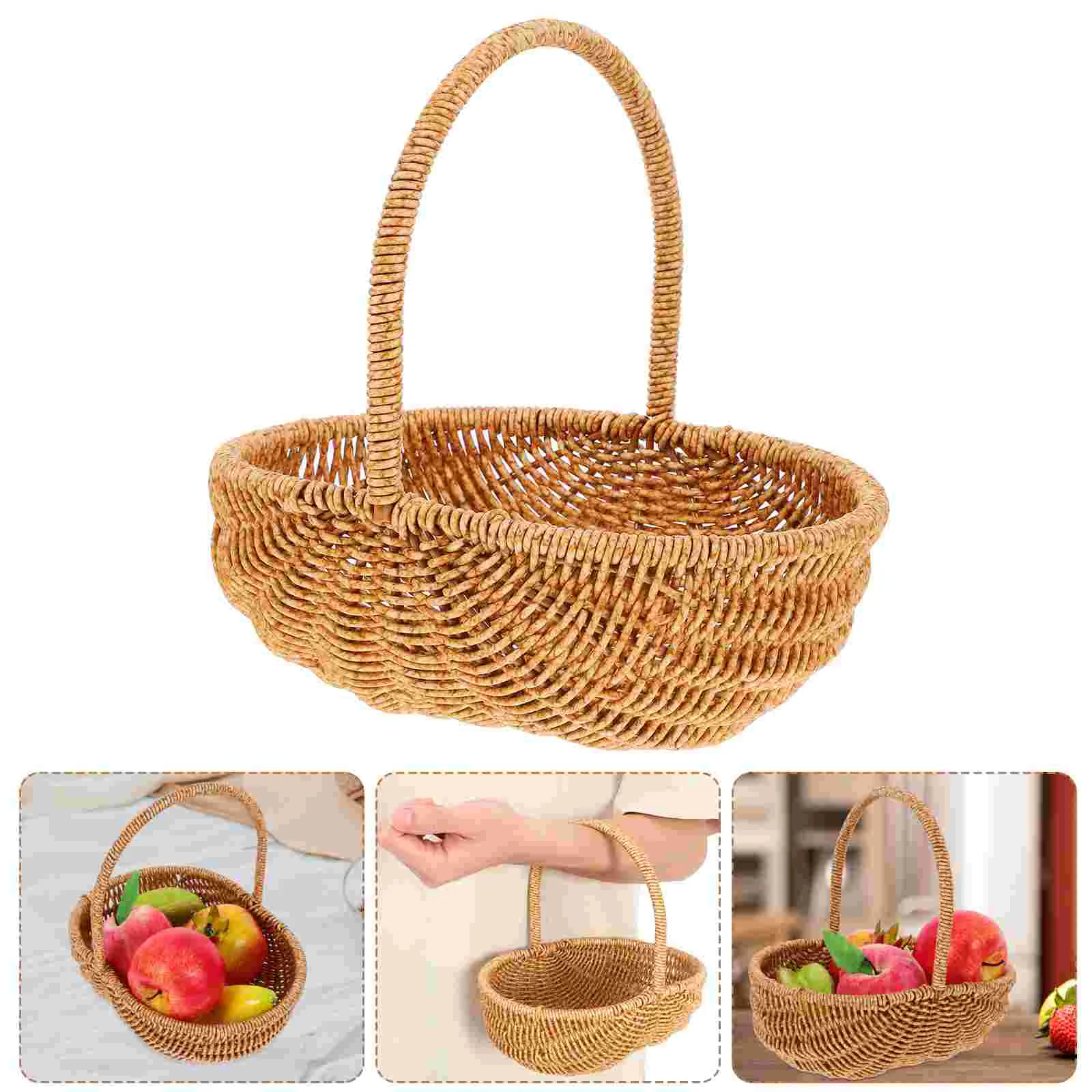 

Shopping Basket Bread Woven Breads Storage Holder Candy Snacks Serving Plastic Rattan Hand-made Hand-woven Vegetable Fruits