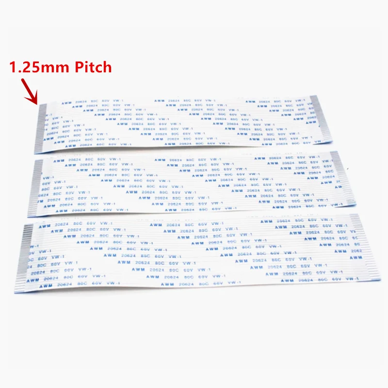 AWM 20624 FPC FFC Flexible Cable - 1.25mm Pitch, 80C 60V VW-1, 4/5/6/7/8/9/10/11/12/13/14/15/16/18/19/20/21/22/24/26/30 Pin Flat