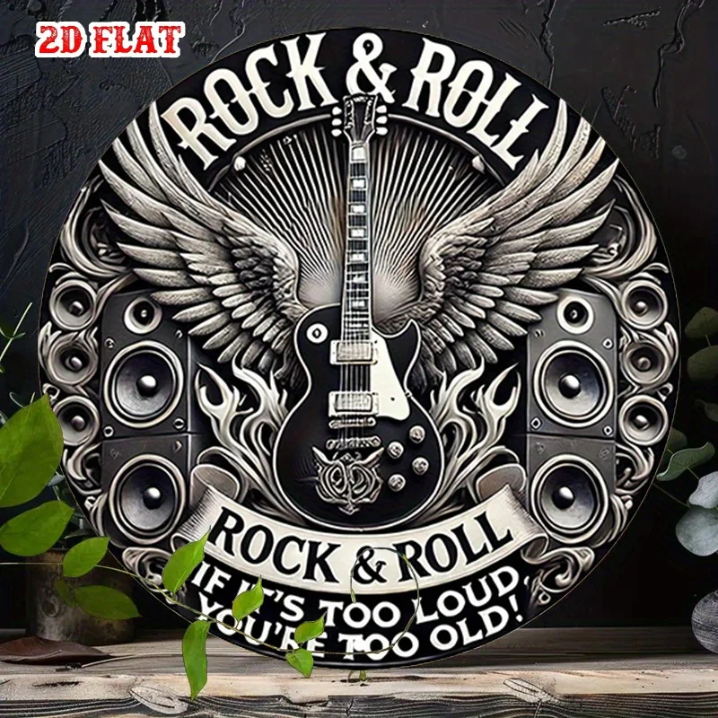 2D flach 1 Stück Rockmusik rundes Holzlogo, Gitarren-Symbol rundes Holzlogo, Flügel-Design, einfache Holzwandkunst