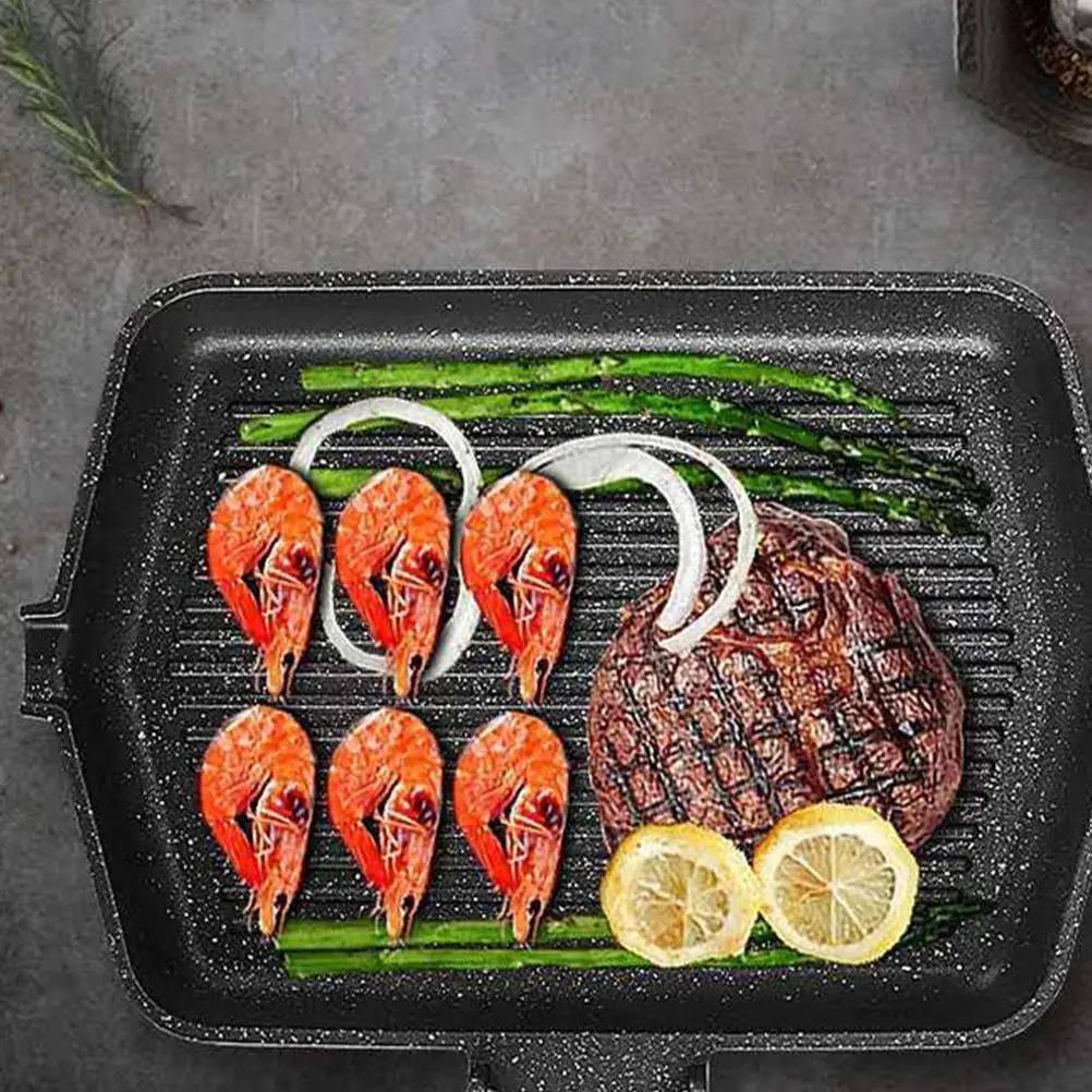 

1pc Smokeless Barbecue Pan Non-Stick Fish Grilling Frying Pan Household Kitchen Cookware Foldable Handle Black Iron Easy Clean