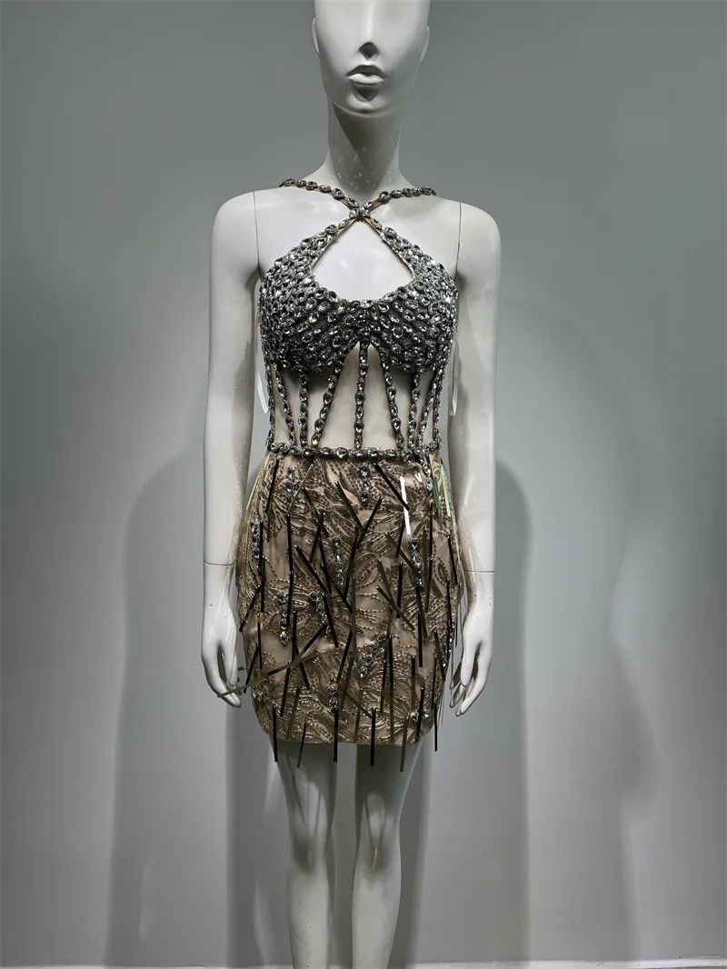 Robe transparente Sexy brodée de paillettes et strass scintillants, robe de soirée pour socialite, nouvelle collection 2025