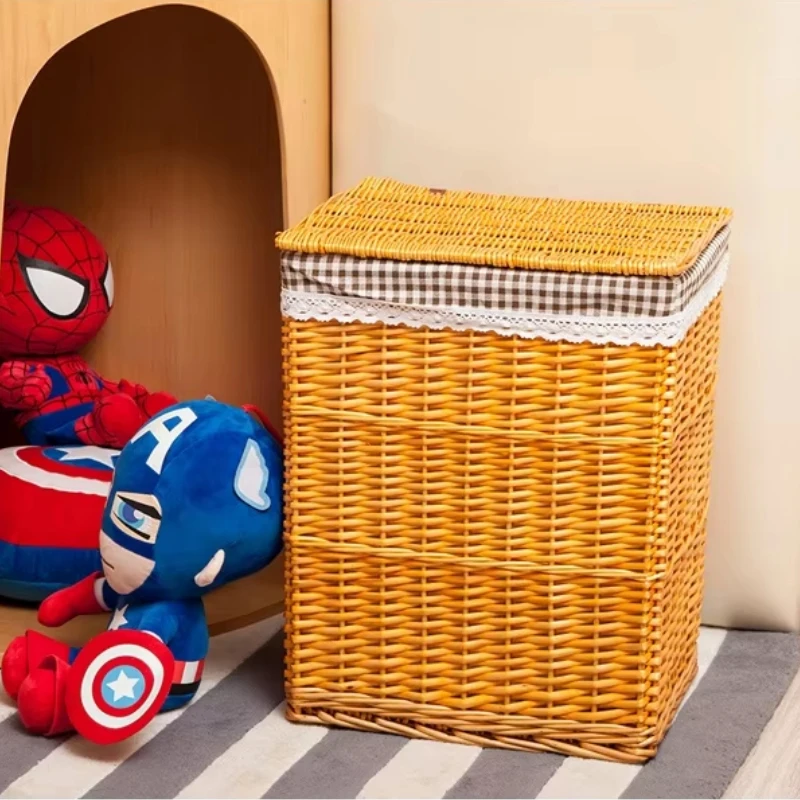 Large Capacity Rattan Laundry Basket - Vine Woven Storage with Cover, Simple and Elegant Dirty Clothes Organizer for Home