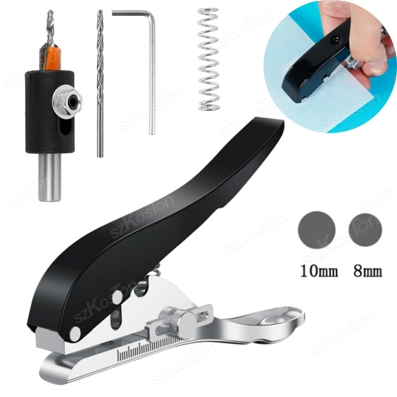 Single Hole Punch Tools Set 8/10MM Round Puncher Handheld Edge Banding Punching Pliers for PVC Board Hard Film Plastic Sheet