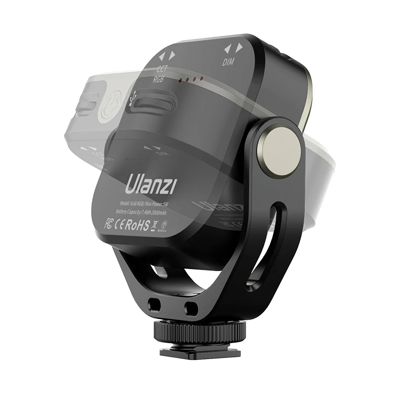 Luz de vídeo Ulanzi VL66 RGB 2500-6500K CCT 360 °   Luz completa rotativa de 2000mAh com suporte de tripé de sapata fria de parafuso 1/4 para Vlog Live