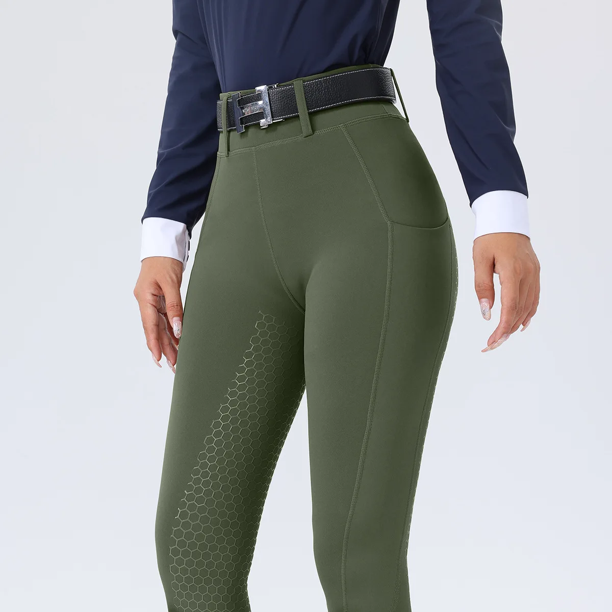 Womens High Waist Equestrian Pants Full Seat Silicone Anti Slip Riding Tights with Pockets