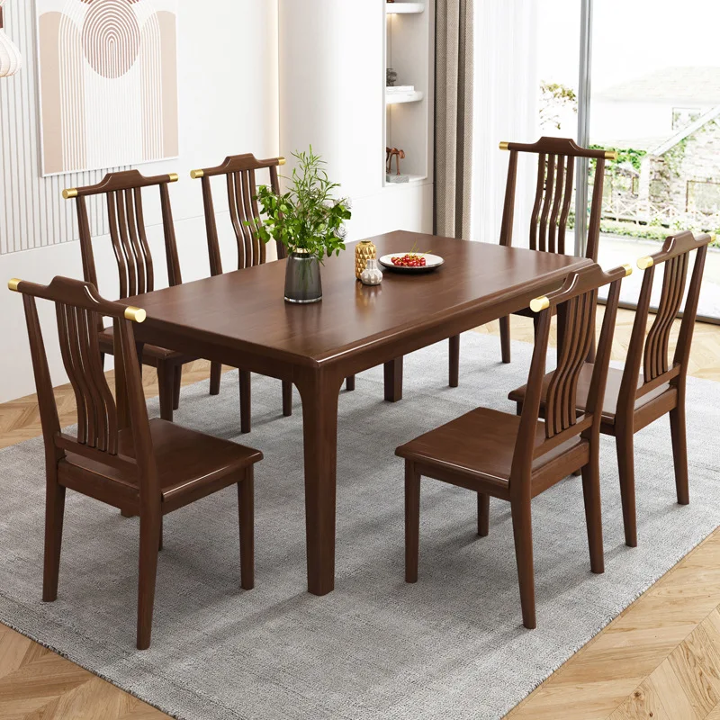 New Chinese Style Solid Wood Rectangular Dining Table And Chair Combination Small Apartment Living Room Simple Modern Home Dinin