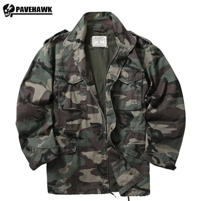 Camouflage Cotton Tactical Jacket Men M65 Field Loose Coat Wear-resistant Multi Pocket Retro Battle Outwear World War II OG107