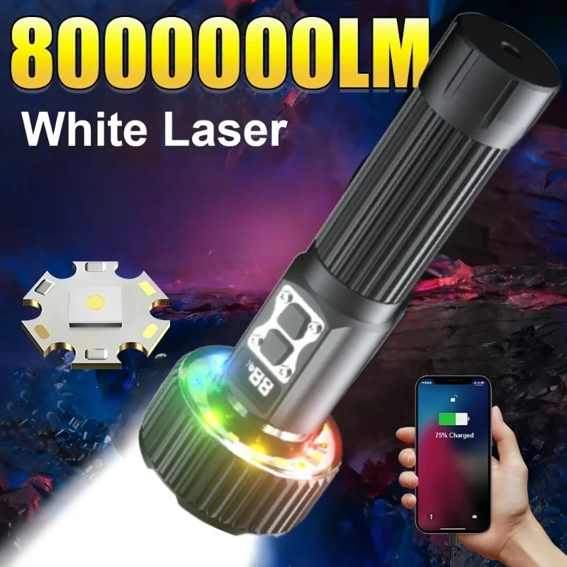 

High Power Strong Light LED Flashlight COB Ambient Light with Hook Rechargeable Digital Display for Outdoor Fishing Camping