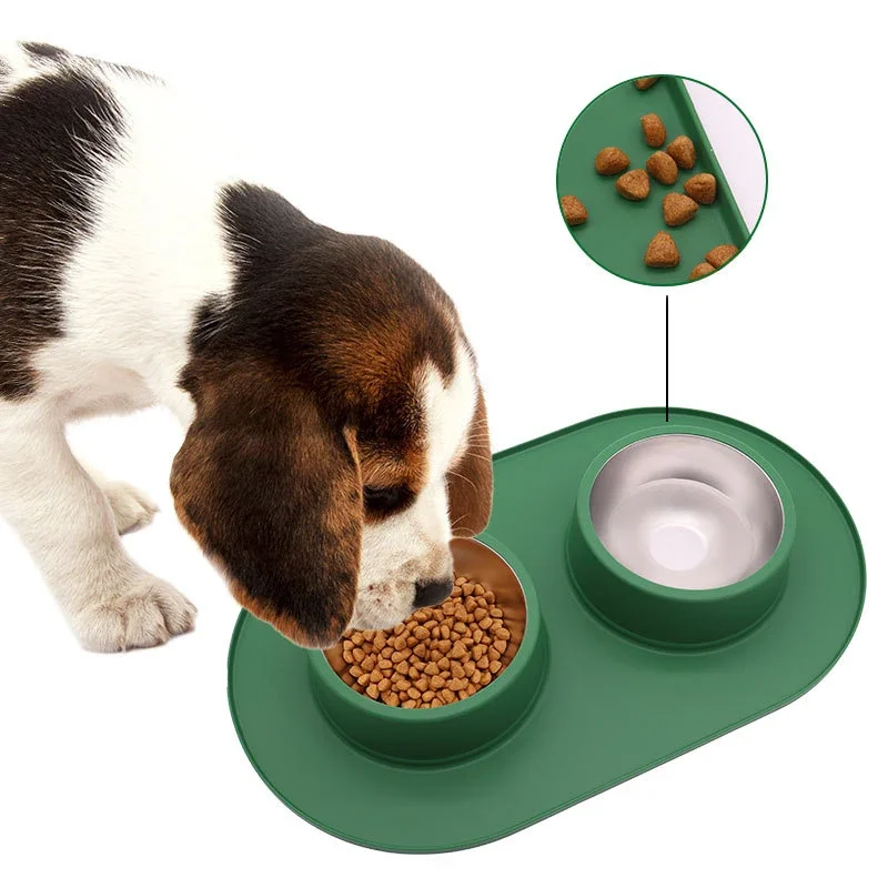 Pet double ball puppy drinking bowl, anti-slip, anti-wrestling, dog and cat slow food bowl